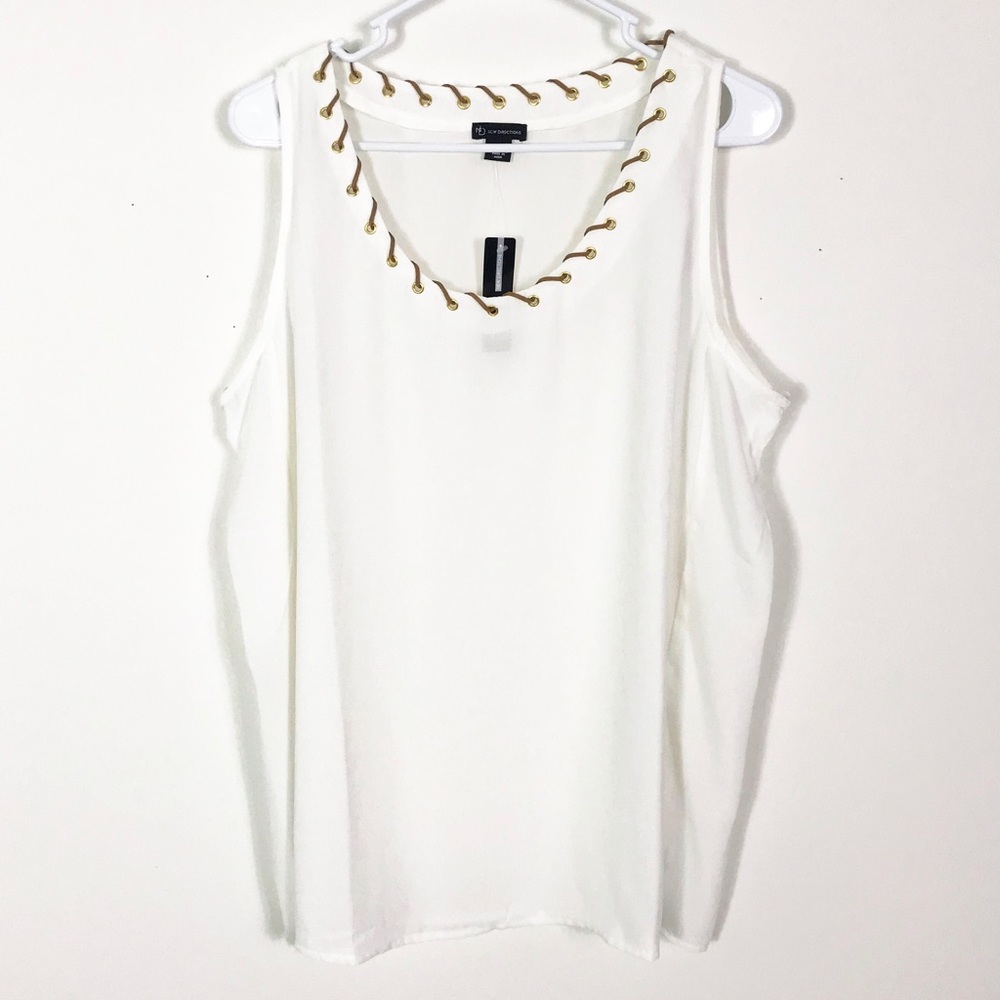New Directions Ivory Loose Fit Cami Tank Top Vegan Leather Stitching NWT XL